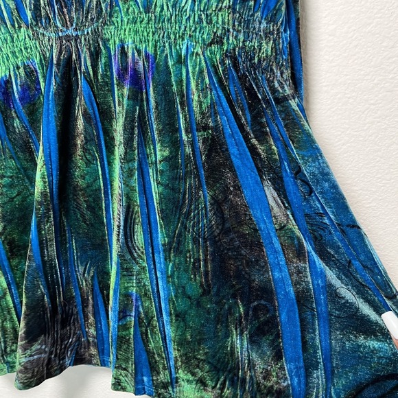 Women‎ Y2K Crushed Velvet Babydoll Top 1X Blue Green Empire Waist 3/4 Sleeve - Picture 5 of 10